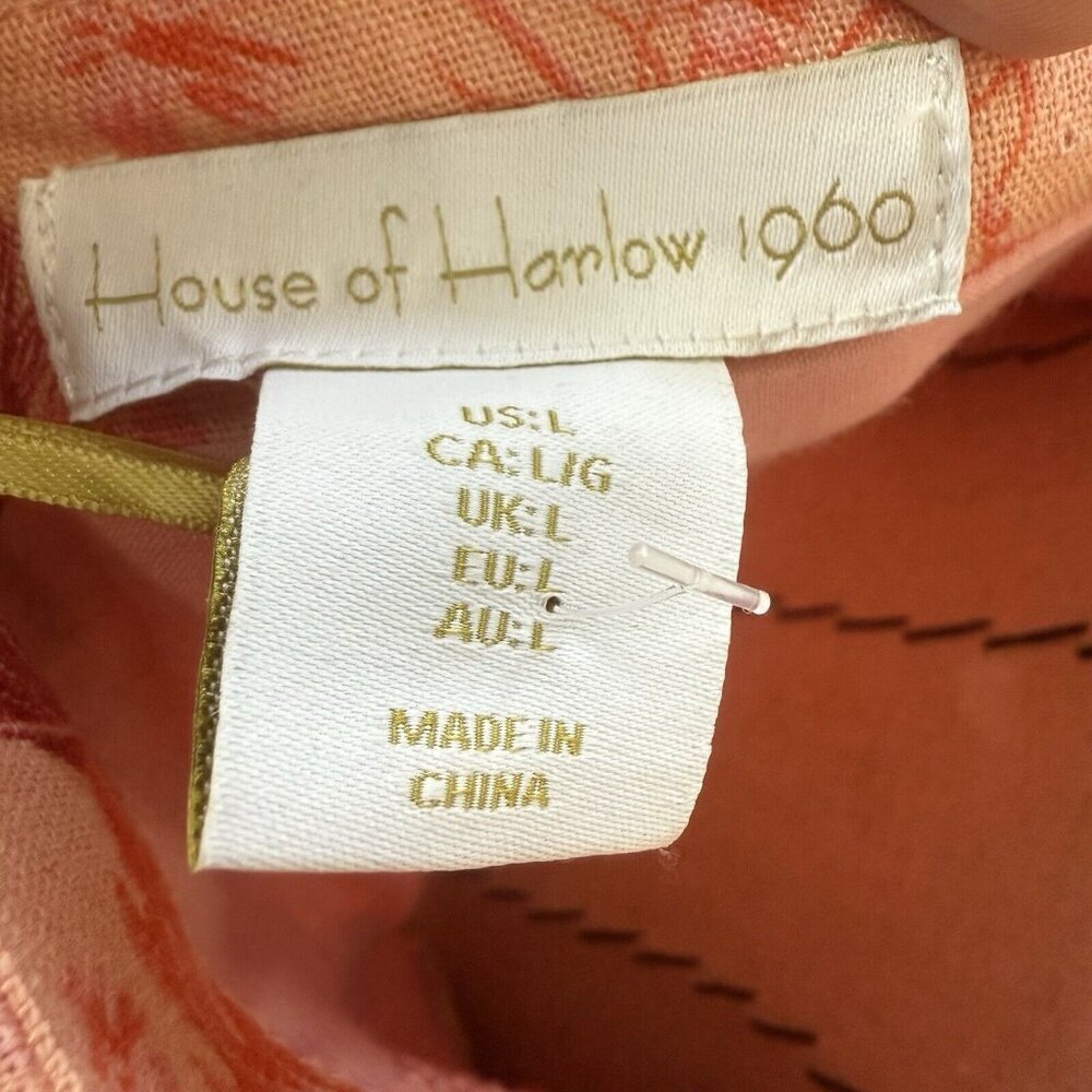 House Of Harlow 1960 Tropical Floral Pink Linen Blend Dress Sz L Sweetheart - Picture 7 of 9